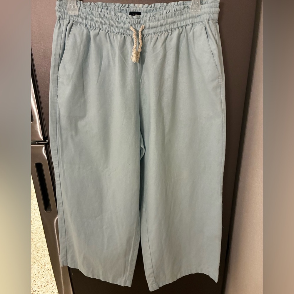 J. Crew Factory Wide Leg Lt Blue Pull On Pants L . Beach CottageCore Boho Preppy